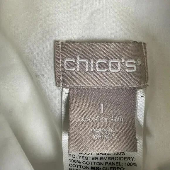 Chicos Women's Size One Size White Lace Detail Button Down 3/4 Sleeve Duster - Picture 2 of 9